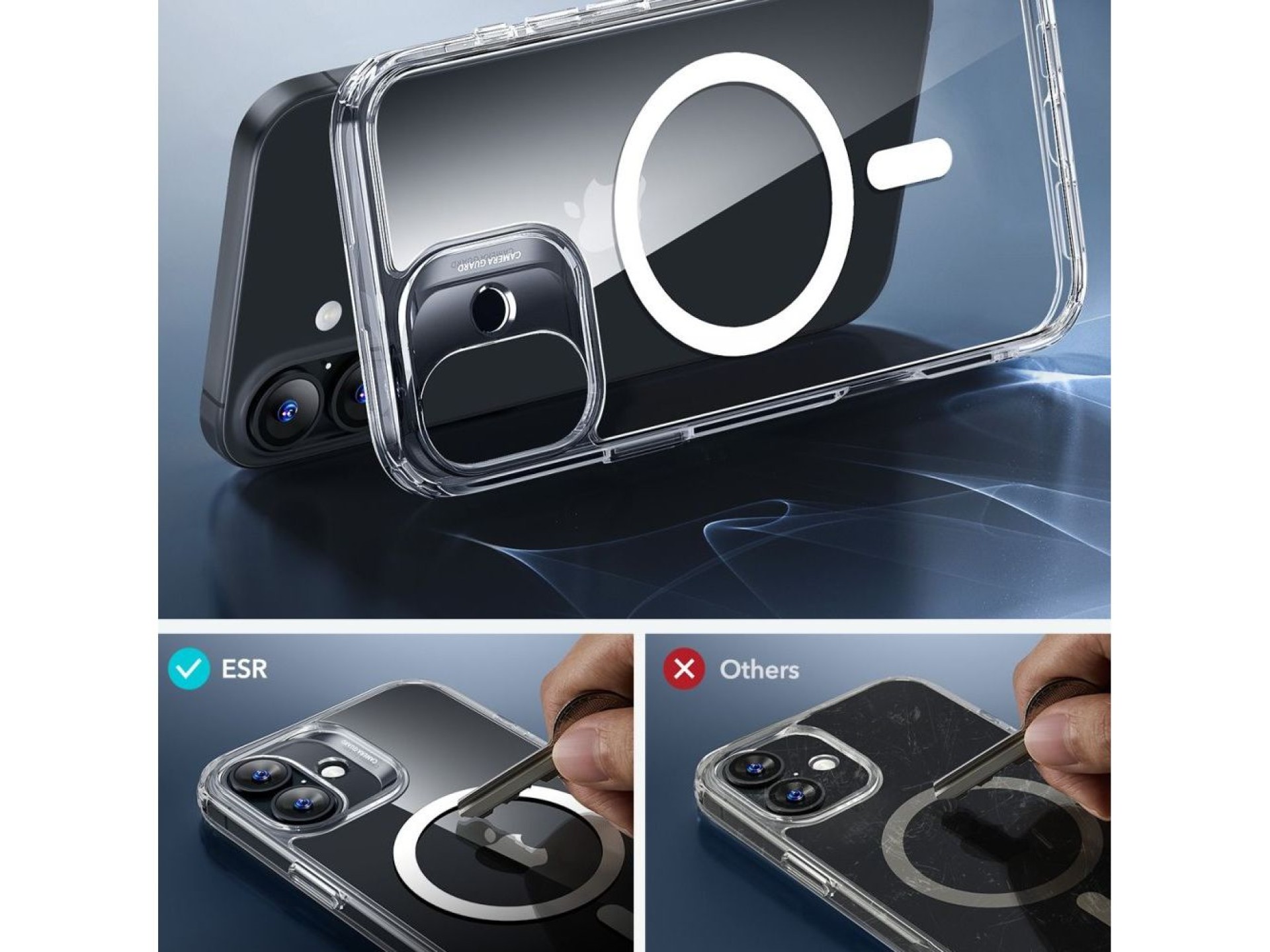 Capa ESR Classic Hybrid Halolock MagSafe + Película de Vidro Temperado para iPhone 16 - Transparente