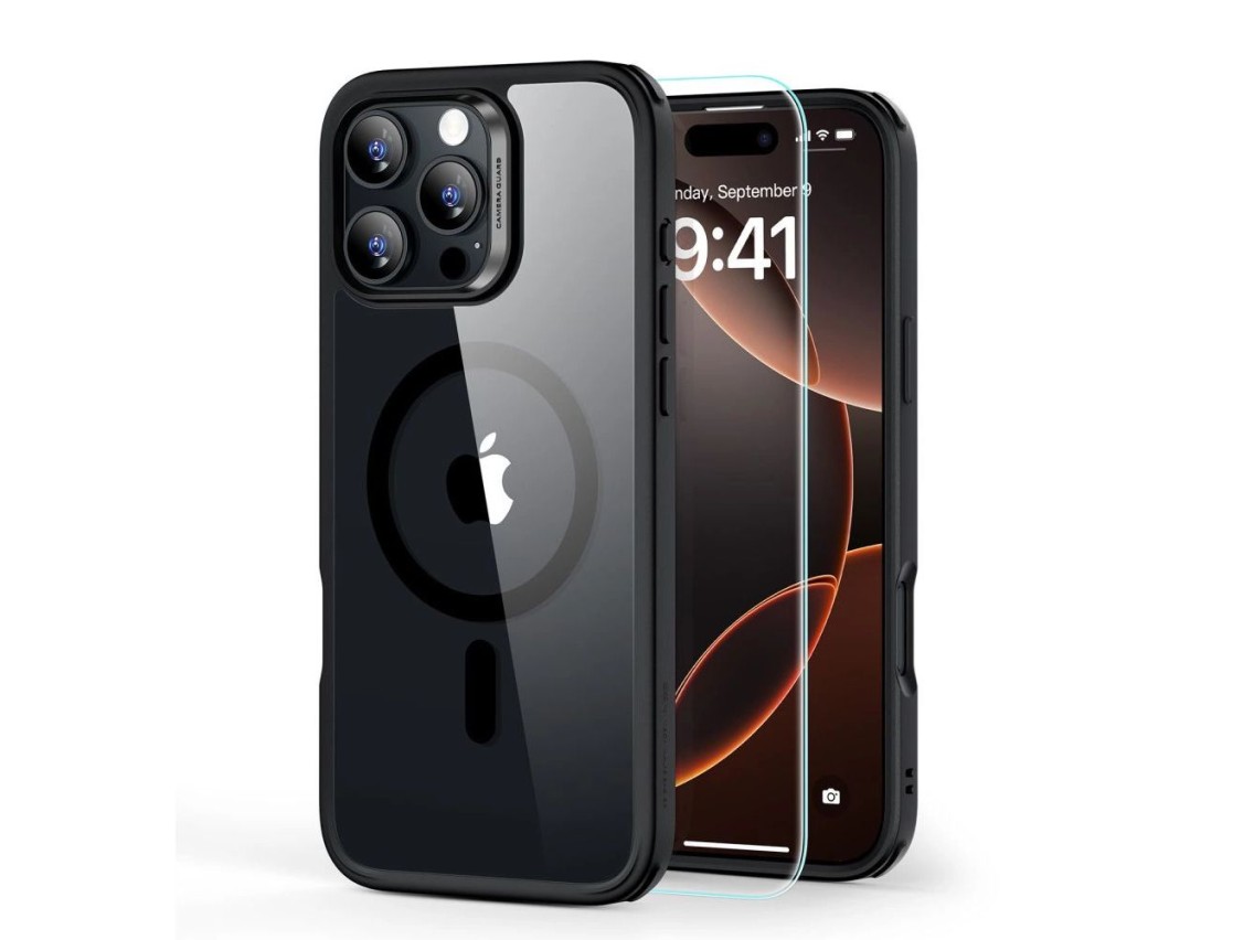 ESR Classic Hybrid Halolock MagSafe Case + Tempered Glass for iPhone 16 Pro - Clear with Black Frame