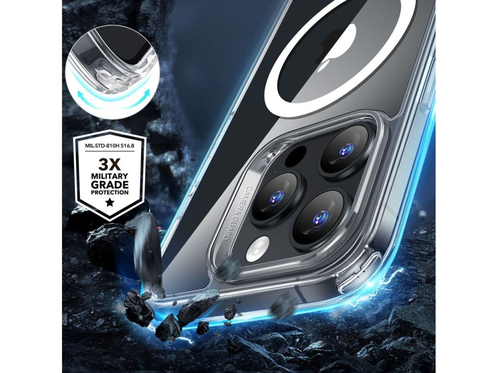 Capa ESR Classic Hybrid Halolock MagSafe + Película de Vidro Temperado para iPhone 16 Pro Max - Tran