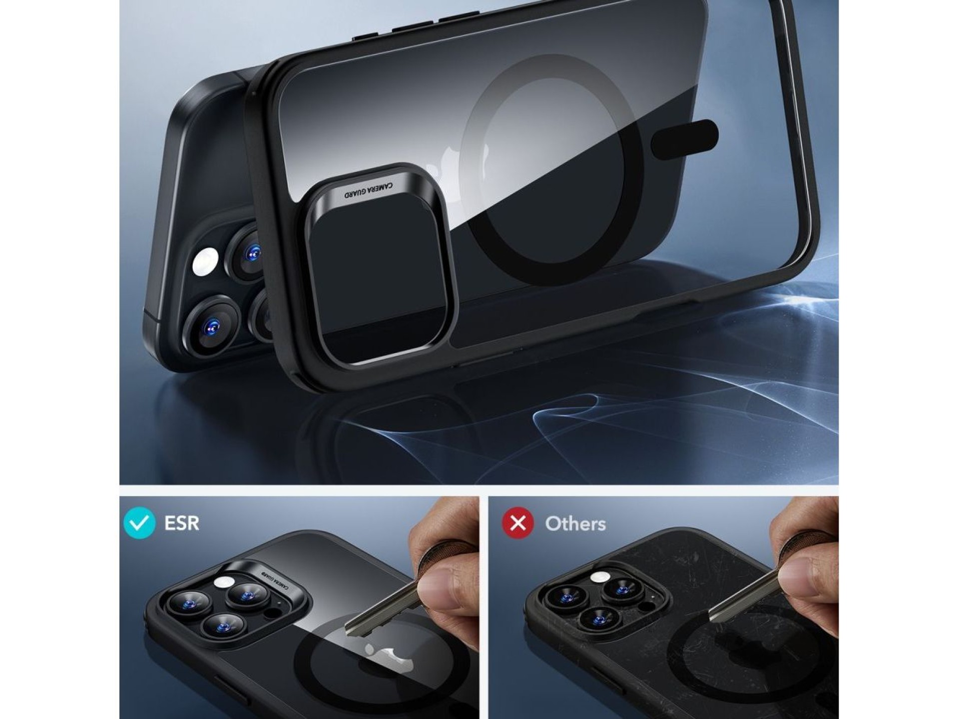 Funda ESR Classic Hybrid Halolock MagSafe + cristal templado para iPhone 16 Pro Max - Transparente c