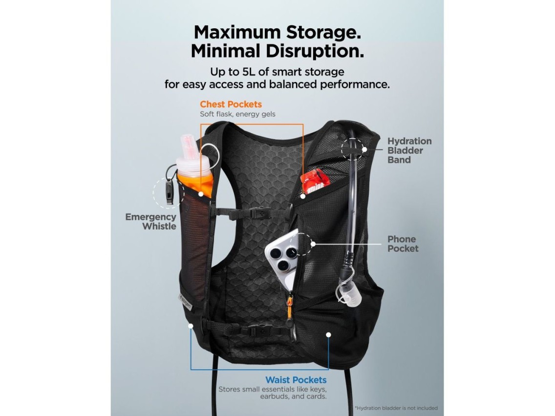 Chaleco de running Spigen A721 Dynamic Shield ML con bidón flexible de 500 ml - Negro