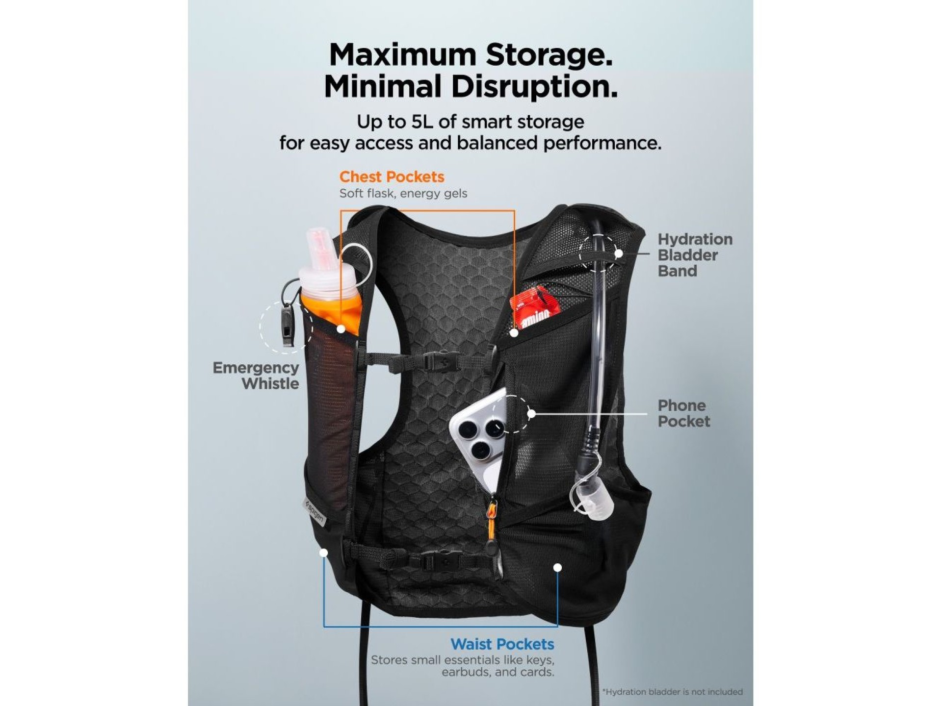Spigen A721 Dynamic Shield L-XL Running Vest with 500 ml Soft Flask - Black