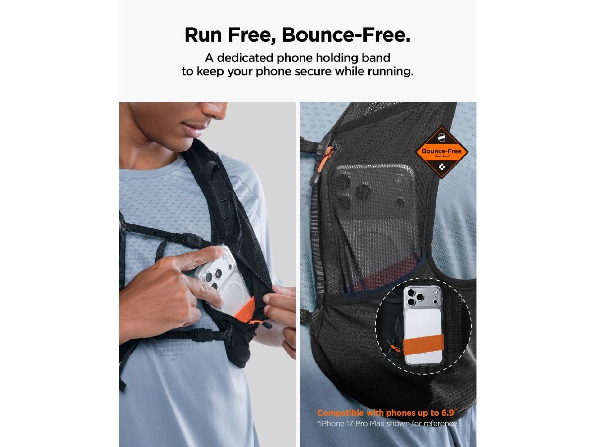 Chaleco de running Spigen A721 Dynamic Shield L-XL con bidón flexible de 500 ml - Negro