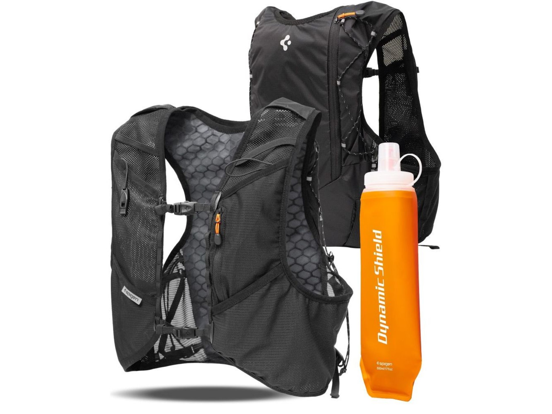 Chaleco de running Spigen A721 Dynamic Shield L-XL con bidón flexible de 500 ml - Negro