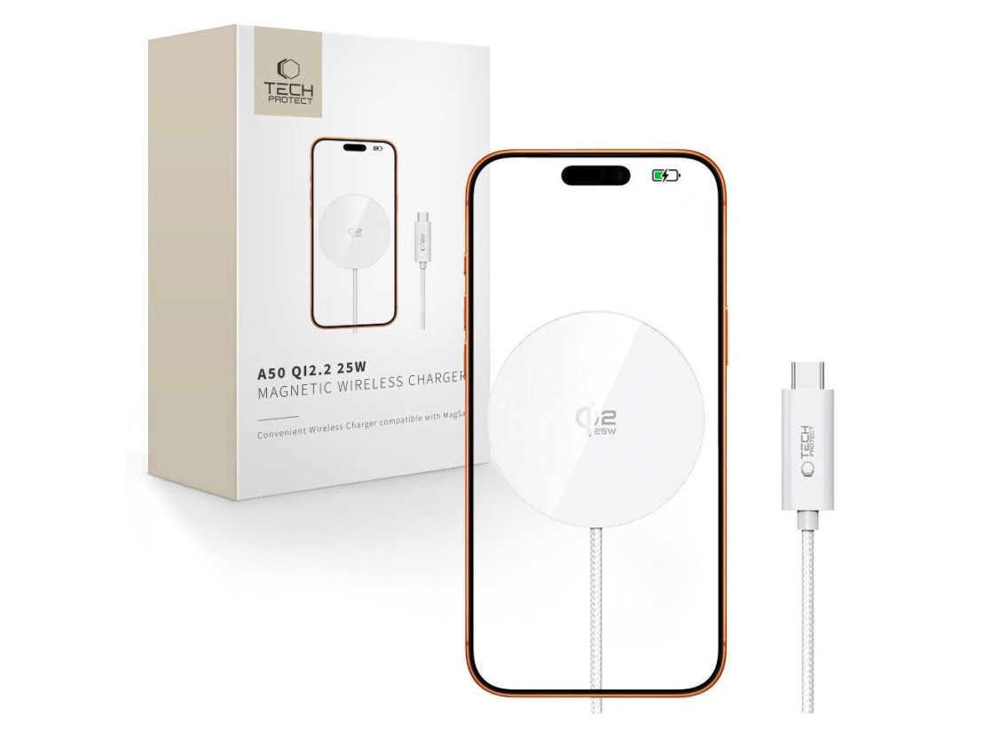 Tech-Protect A50 MagSafe 25W QI2.2 Wireless Charger - White