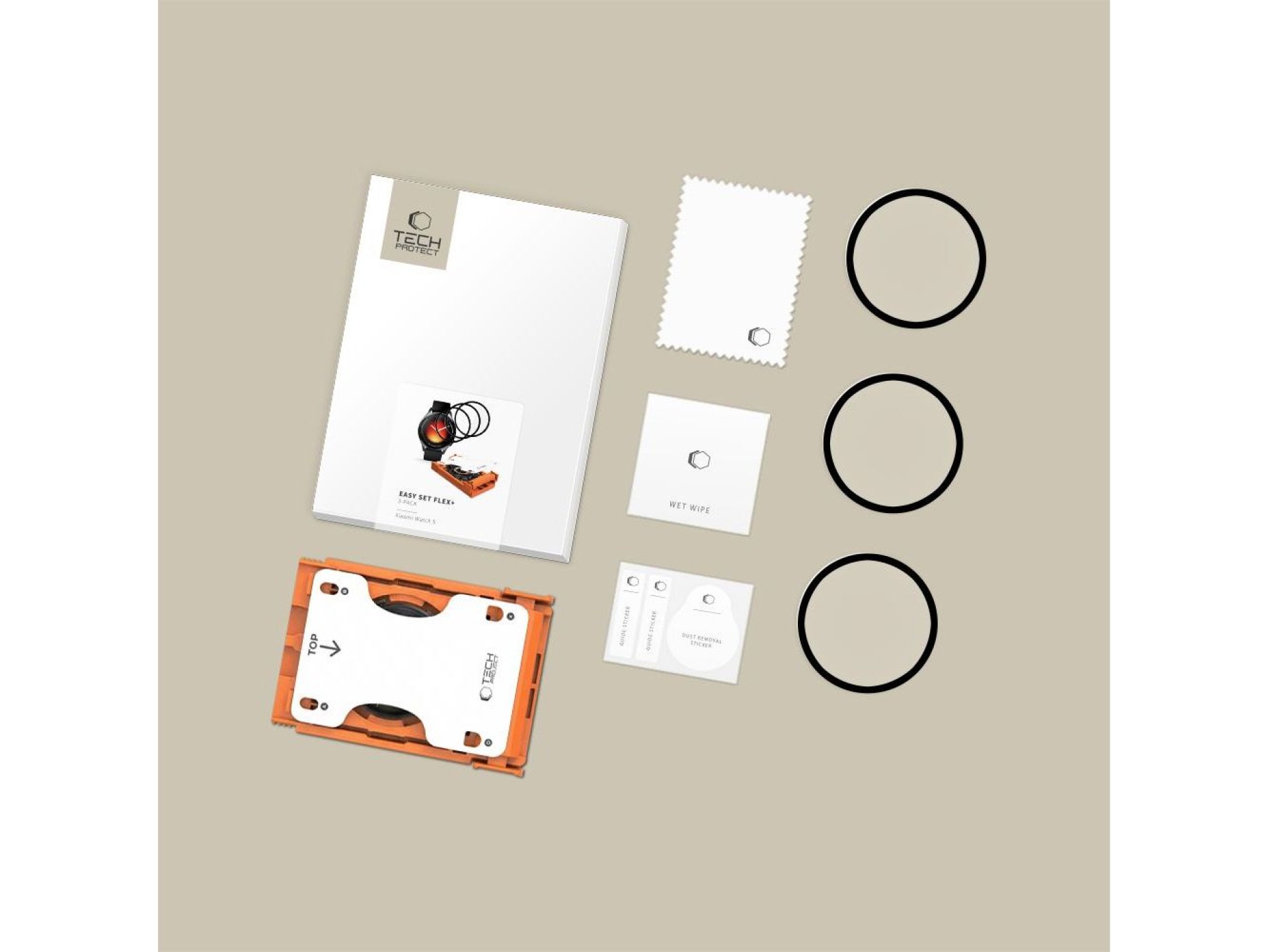 Kit com 3 películas híbridas Tech-Protect Easy Set Flex+ para Xiaomi Watch 5 - Preto