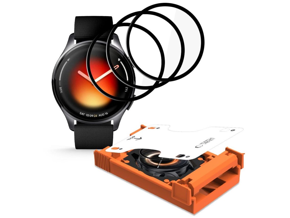 Kit com 3 películas híbridas Tech-Protect Easy Set Flex+ para Xiaomi Watch 5 - Preto