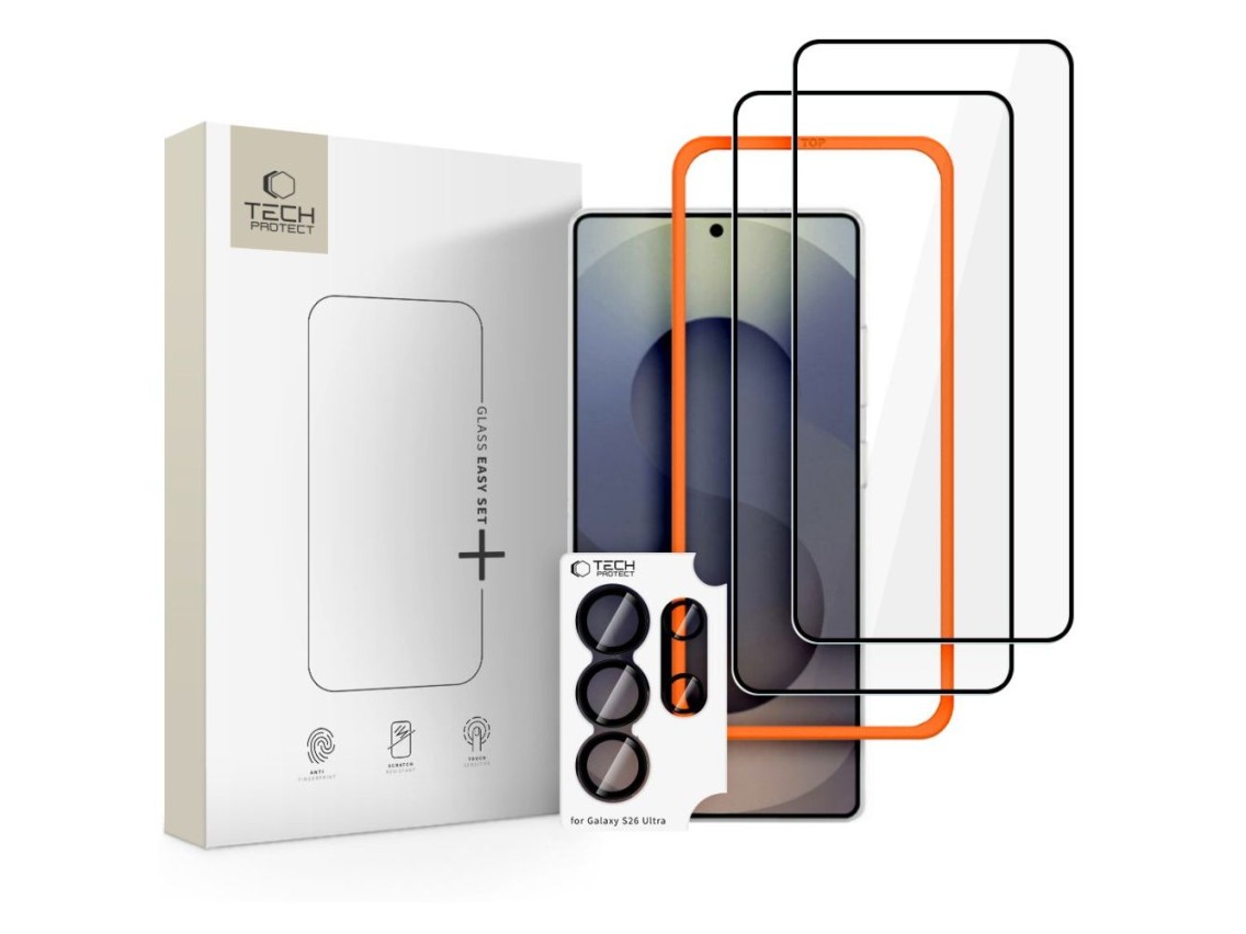 Tech-Protect Easy Set+ 3-Pack Tempered Glass for Samsung Galaxy S26 Ultra - Black