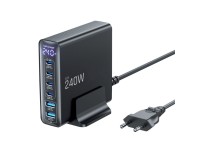 Estación de carga Tech-Protect DC240W-GaN de 6 puertos: 4 x USB-C, 2 x USB-A, 240 W, QC3.0 - Negra Estación de carga Tech-Protect DC240W-GaN de 6 puertos: 4 x USB-C, 2 x USB-A, 240 W, QC3.0 - Negra