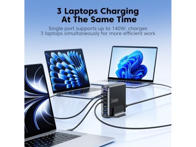 Tech-Protect DC240W-GaN Charging Station 6 Ports 4 x USB-C 2 x USB-A 240W QC3.0 - Black Tech-Protect DC240W-GaN Charging Station 6 Ports 4 x USB-C 2 x USB-A 240W QC3.0 - Black
