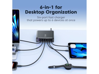 Tech-Protect DC240W-GaN Charging Station 6 Ports 4 x USB-C 2 x USB-A 240W QC3.0 - Black Tech-Protect DC240W-GaN Charging Station 6 Ports 4 x USB-C 2 x USB-A 240W QC3.0 - Black