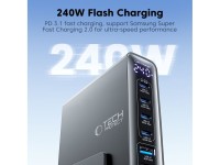 Estación de carga Tech-Protect DC240W-GaN de 6 puertos: 4 x USB-C, 2 x USB-A, 240 W, QC3.0 - Negra Estación de carga Tech-Protect DC240W-GaN de 6 puertos: 4 x USB-C, 2 x USB-A, 240 W, QC3.0 - Negra