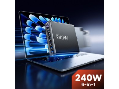 Tech-Protect DC240W-GaN Charging Station 6 Ports 4 x USB-C 2 x USB-A 240W QC3.0 - Black Tech-Protect DC240W-GaN Charging Station 6 Ports 4 x USB-C 2 x USB-A 240W QC3.0 - Black
