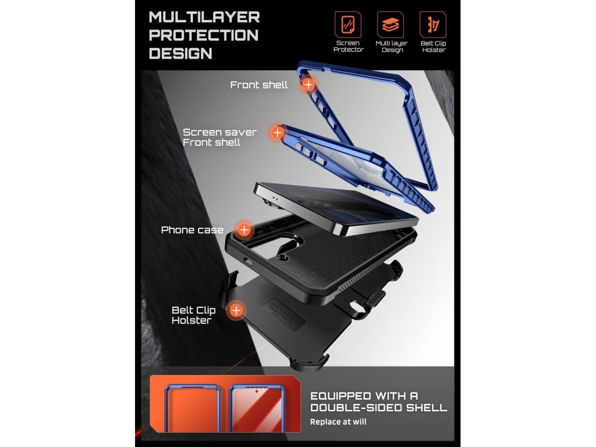 Conjunto de 2 capas Supcase Unicorn Beetle Pro Mag MagSafe para Samsung Galaxy S26 - Azul Marinho e
