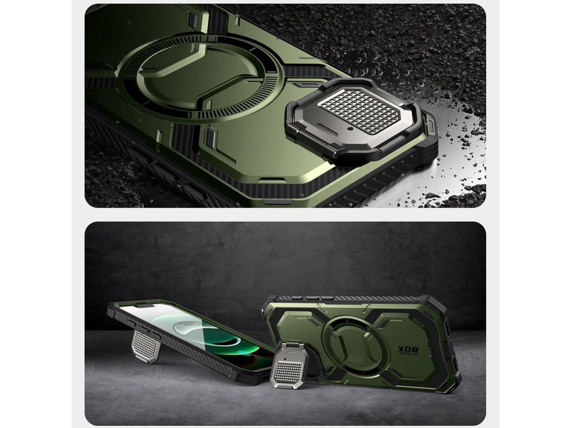 Funda IBLSN Armorbox Mag MagSafe Supcase para iPhone 16e / 17e - color oliva