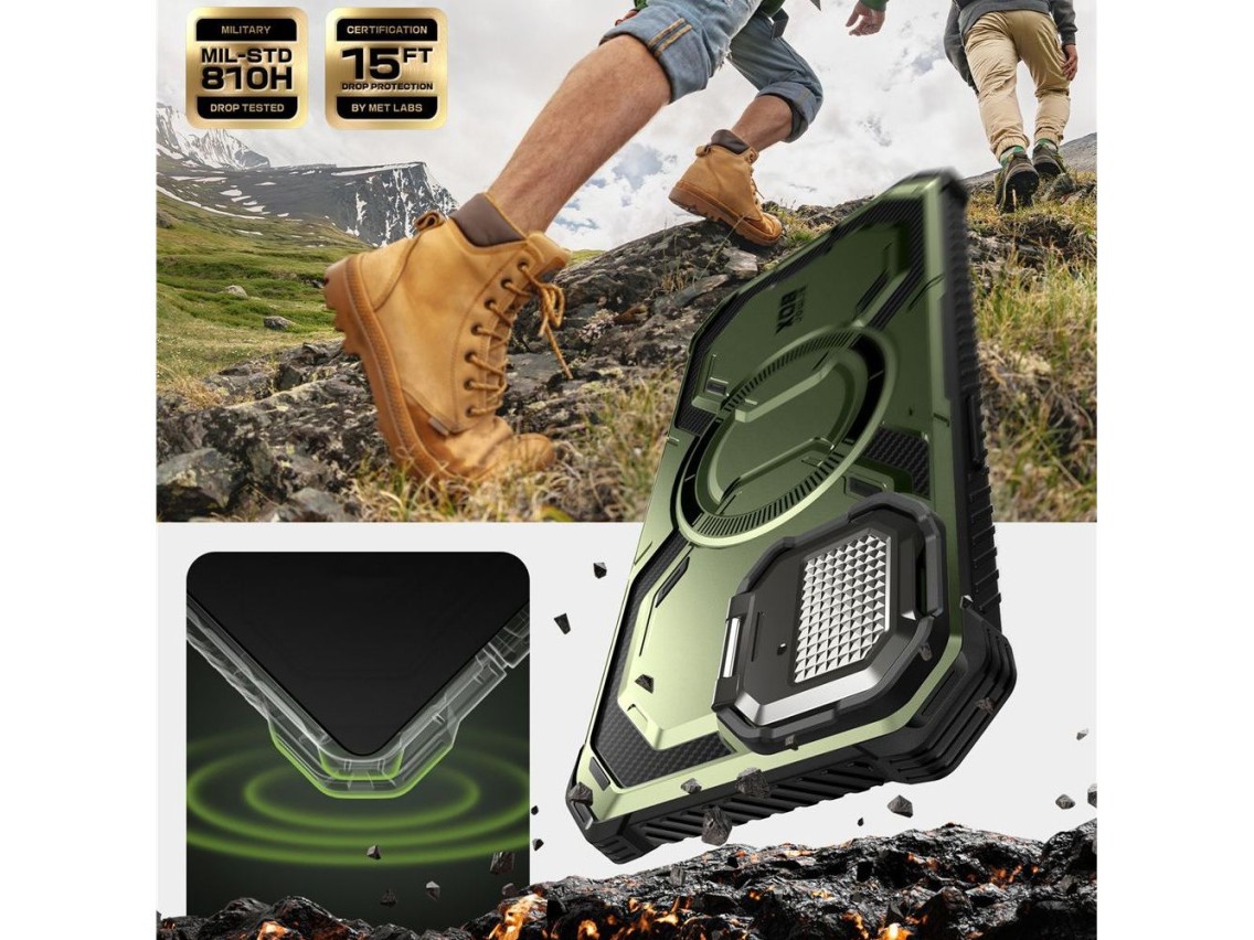 Funda IBLSN Armorbox Mag MagSafe Supcase para iPhone 16e / 17e - color oliva