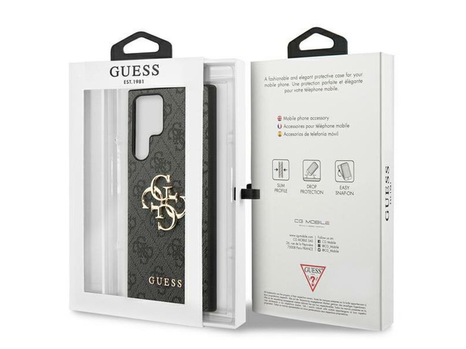 Funda Guess 4G con logo metálico grande para Samsung Galaxy S24 Ultra - Negra