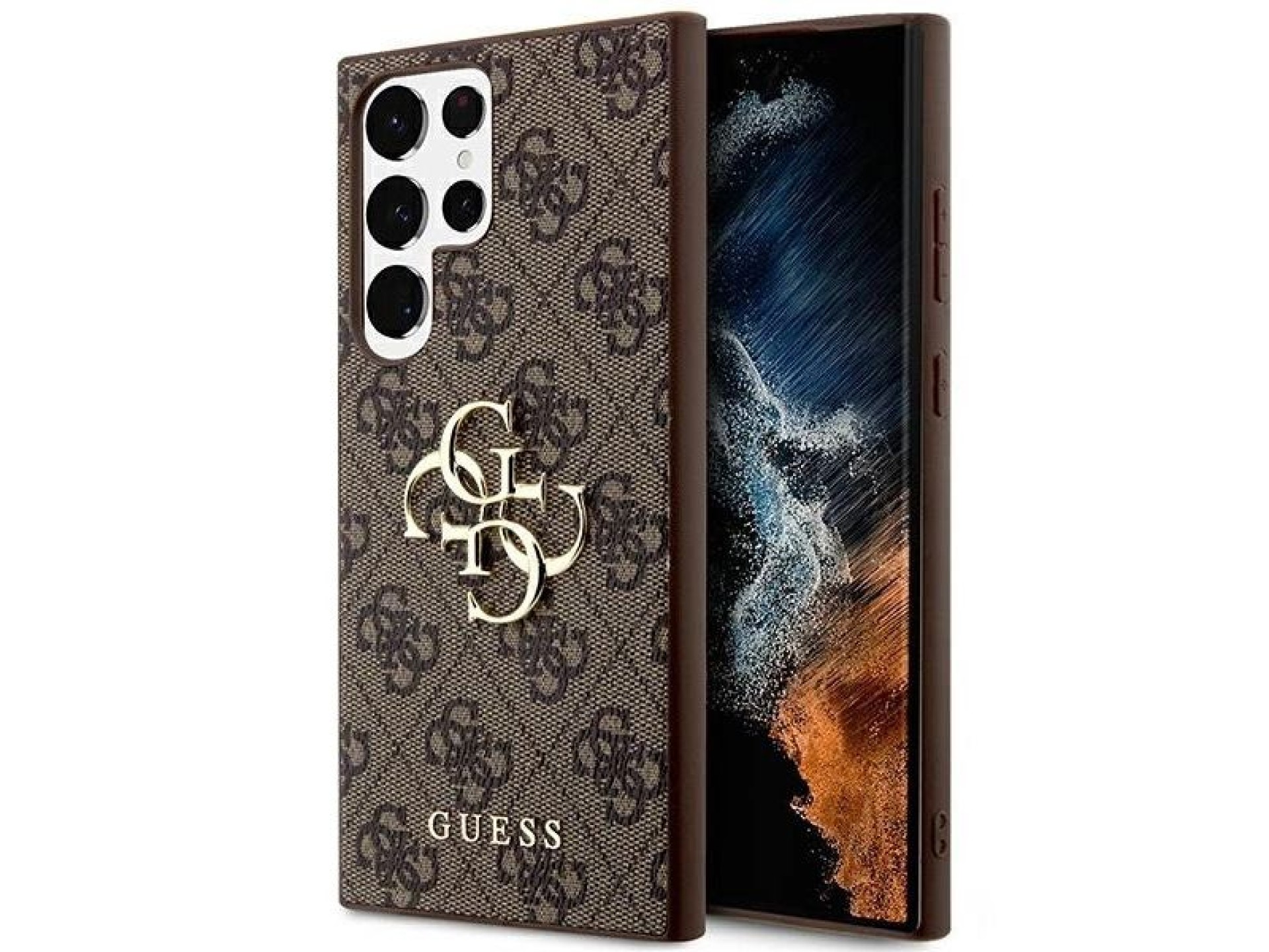 Funda Guess 4G con logo metálico grande para Samsung Galaxy S24 Ultra - Marrón