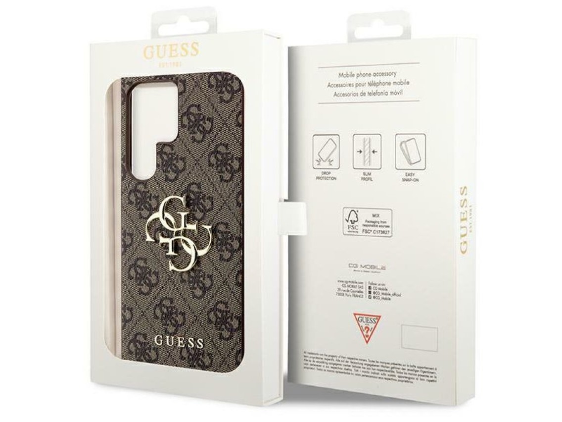 Funda Guess 4G con logo metálico grande para Samsung Galaxy S24 Ultra - Marrón