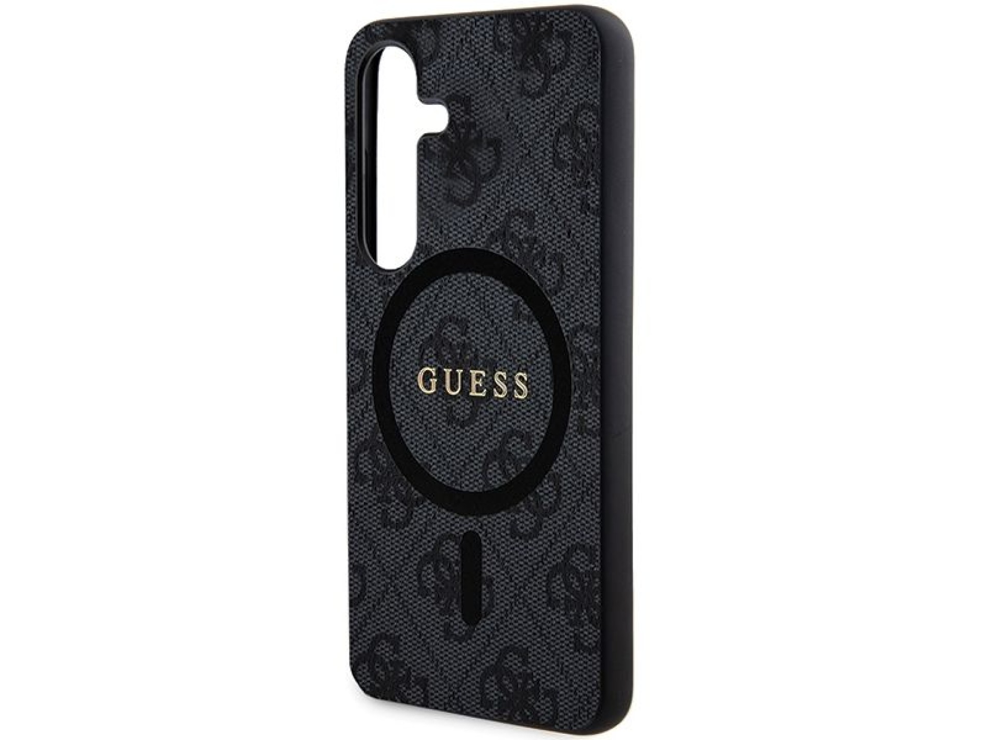 Capa Guess 4G Collection em couro com logotipo metálico e MagSafe para Samsung Galaxy S24+ - Preta