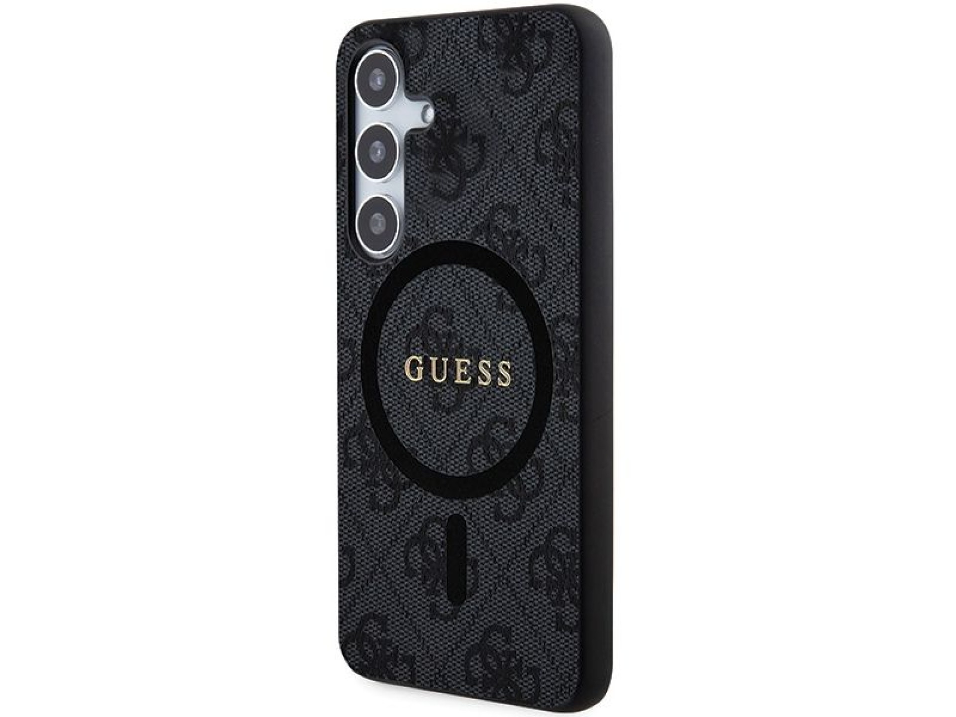 Capa Guess 4G Collection em couro com logotipo metálico e MagSafe para Samsung Galaxy S24+ - Preta