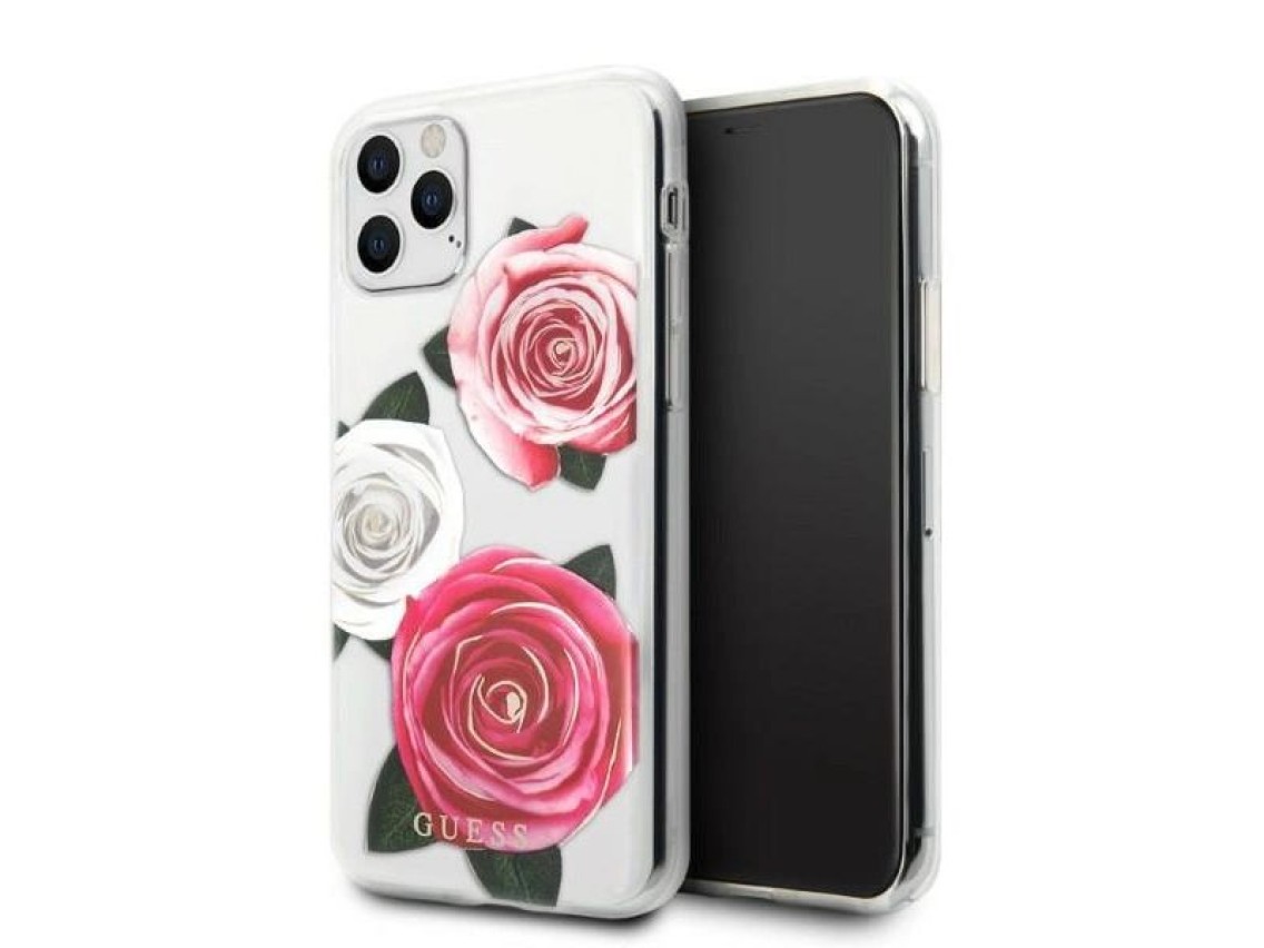Funda rígida transparente Guess GUHCN58ROSTRT para iPhone 11 Pro, modelo Flower Desire, color rosa y