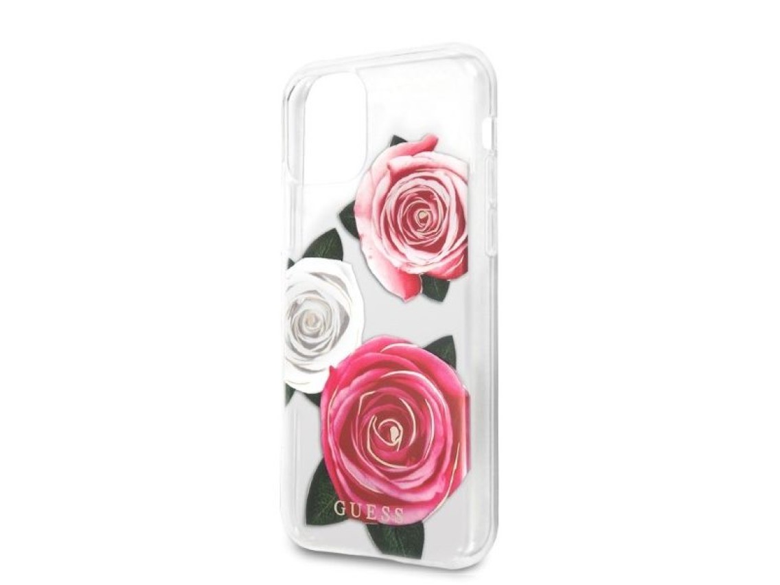 Funda rígida transparente Guess GUHCN58ROSTRT para iPhone 11 Pro, modelo Flower Desire, color rosa y
