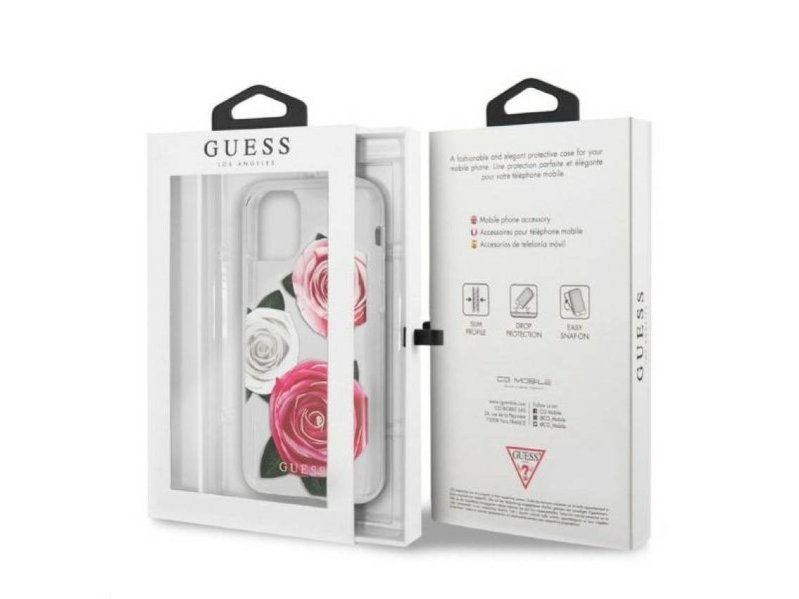 Funda rígida transparente Guess GUHCN58ROSTRT para iPhone 11 Pro, modelo Flower Desire, color rosa y