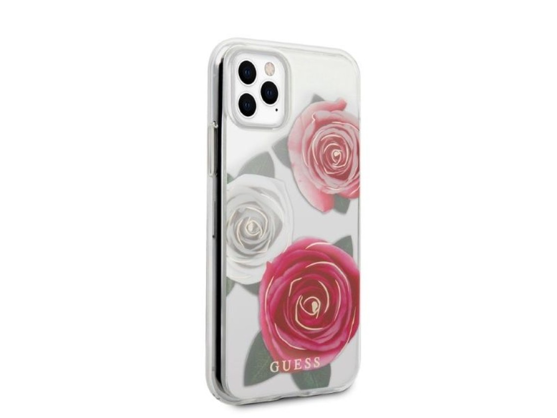 Funda rígida transparente Guess GUHCN58ROSTRT para iPhone 11 Pro, modelo Flower Desire, color rosa y