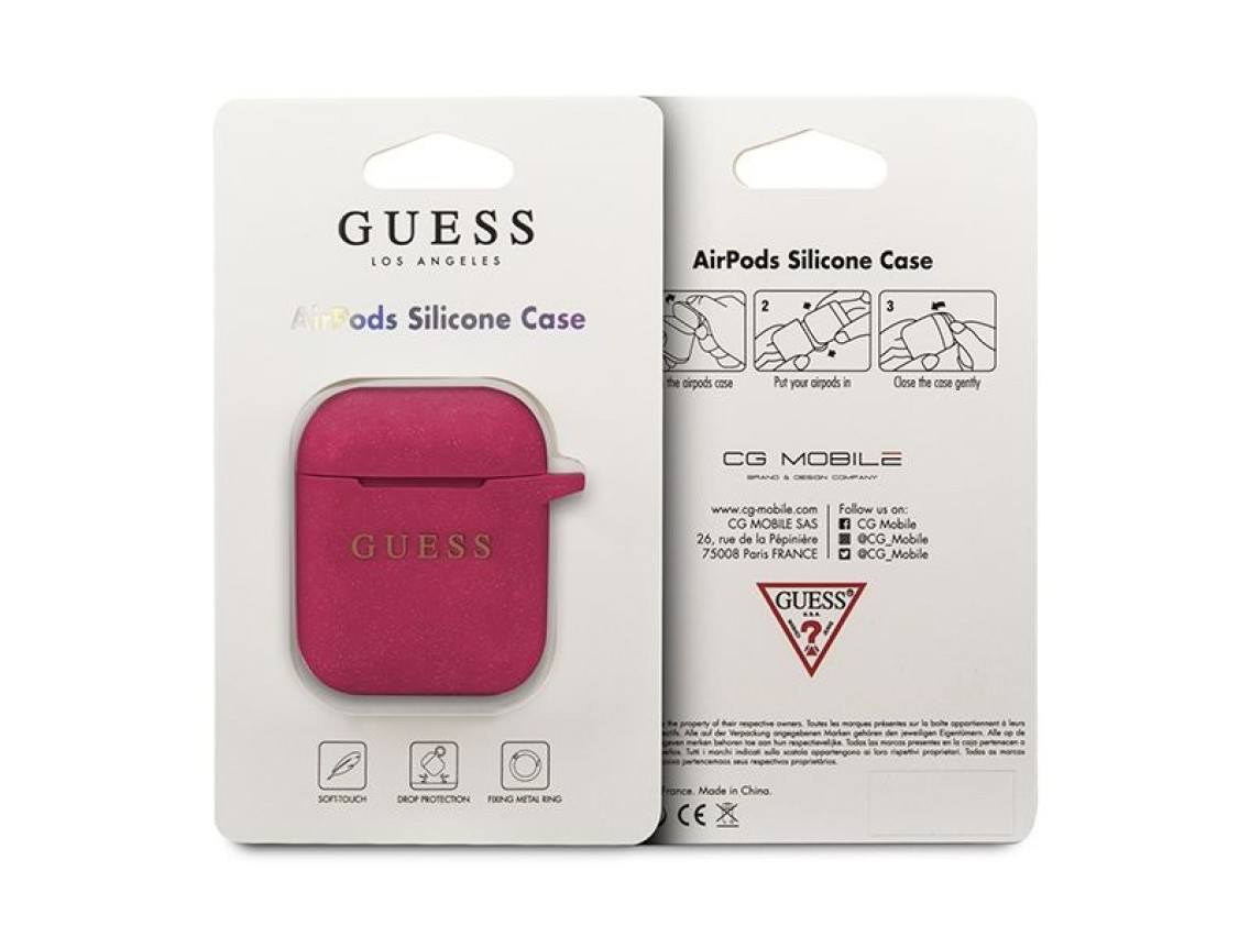 Guess GUACCSILGLFU AirPods cover fuchsia / fuchsia Silicone Glitter