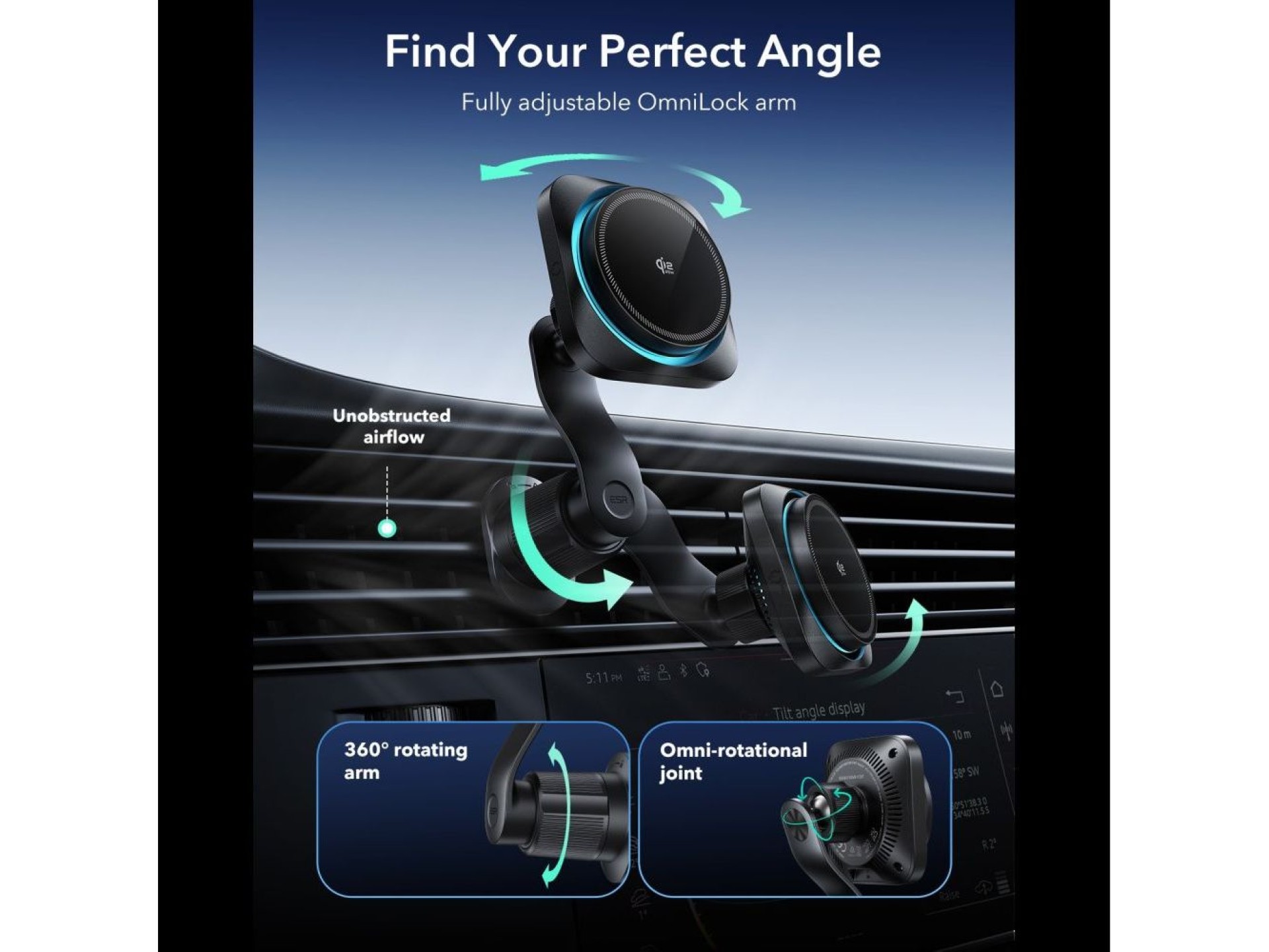 ESR OmniLock Qi2.2 Magnetic MagSafe Car Air Vent Mount - Black
