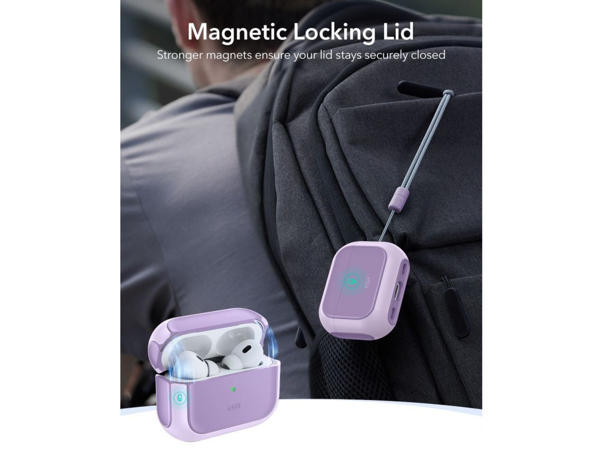 Funda ESR Orbit Halolock MagSafe para AirPods Pro - color morado