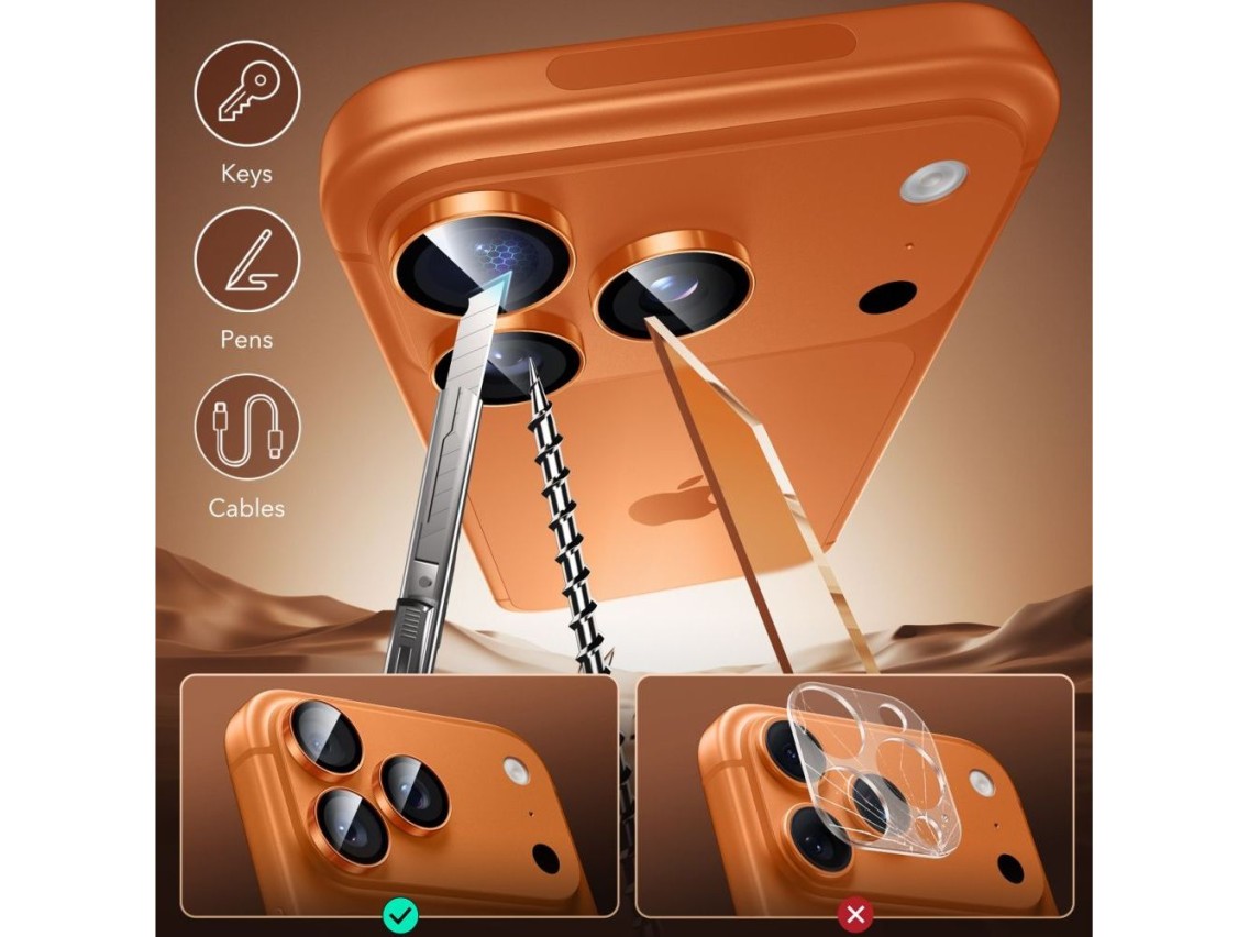 Lente de cámara de cristal ESR Armorite para iPhone 17 Pro / Max / 15 Pro / Max / 16 Pro / Max / 17