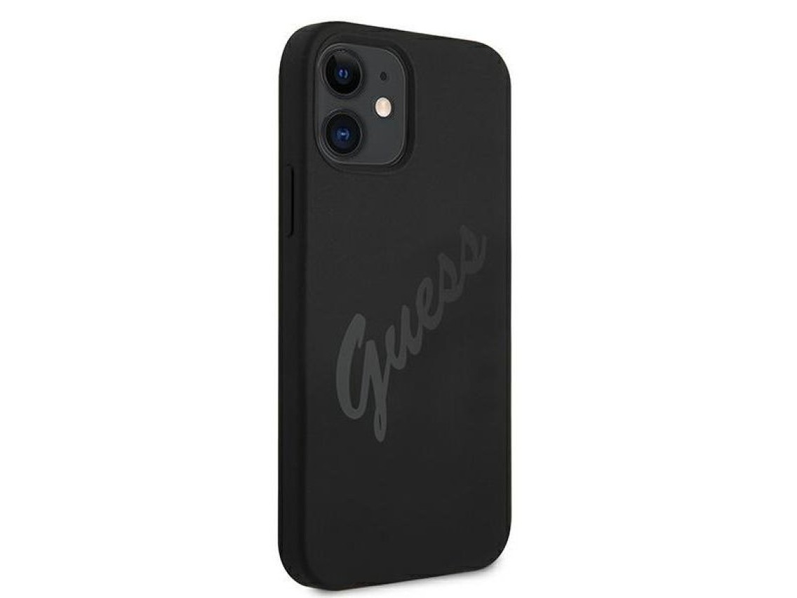 Capa rígida preta/preta Guess GUHCP12SLSVSBK para iPhone 12 mini 5.4" com estampa vintage.