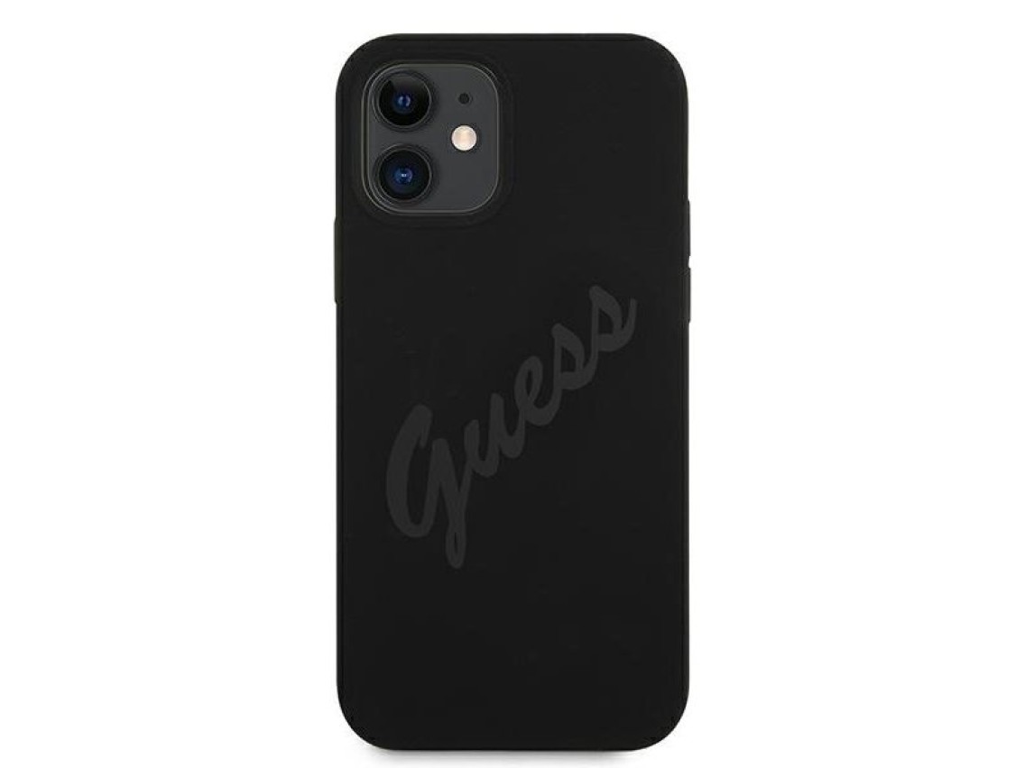 Capa rígida preta/preta Guess GUHCP12SLSVSBK para iPhone 12 mini 5.4" com estampa vintage.