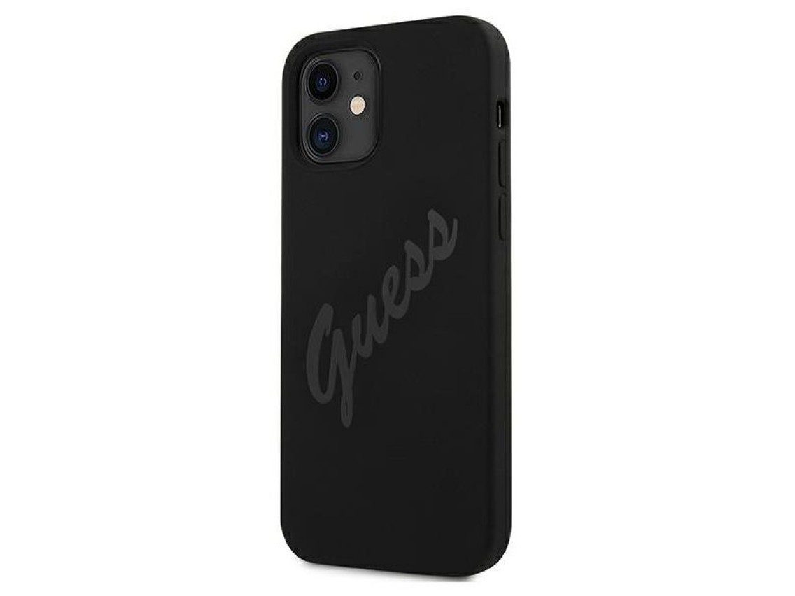 Capa rígida preta/preta Guess GUHCP12SLSVSBK para iPhone 12 mini 5.4" com estampa vintage.
