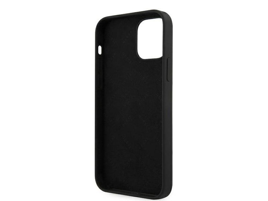 Capa rígida preta/preta Guess GUHCP12SLSVSBK para iPhone 12 mini 5.4" com estampa vintage.