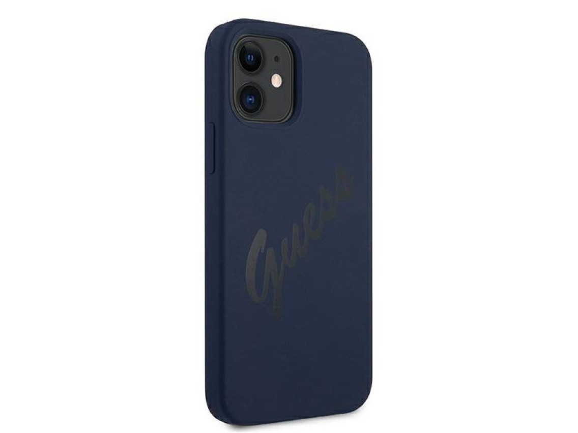 Funda rígida azul para iPhone 12 mini de 5,4" de Guess GUHCP12SLSVSBL, modelo Script Vintage.