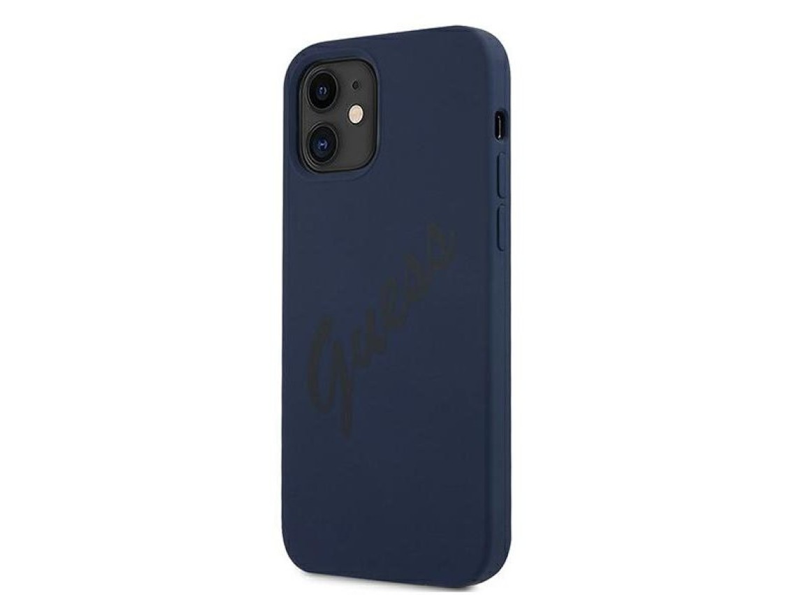 Funda rígida azul para iPhone 12 mini de 5,4" de Guess GUHCP12SLSVSBL, modelo Script Vintage.