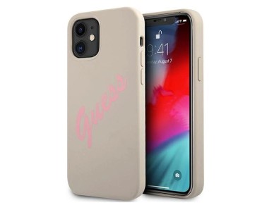 Funda rígida de silicona vintage Guess GUHCP12SLSVSGP para iPhone 12 mini de 5,4" en color gris rosa Funda rígida de silicona vintage Guess GUHCP12SLSVSGP para iPhone 12 mini de 5,4" en color gris rosa