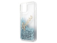 Capa r�gida azul/azul com glitter e escrita vintage da Guess (GUHCP12SGLVSBL) para iPhone 12 mini de