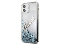 Capa r�gida azul/azul com glitter e escrita vintage da Guess (GUHCP12SGLVSBL) para iPhone 12 mini de