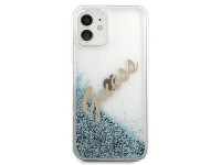 Capa r�gida azul/azul com glitter e escrita vintage da Guess (GUHCP12SGLVSBL) para iPhone 12 mini de