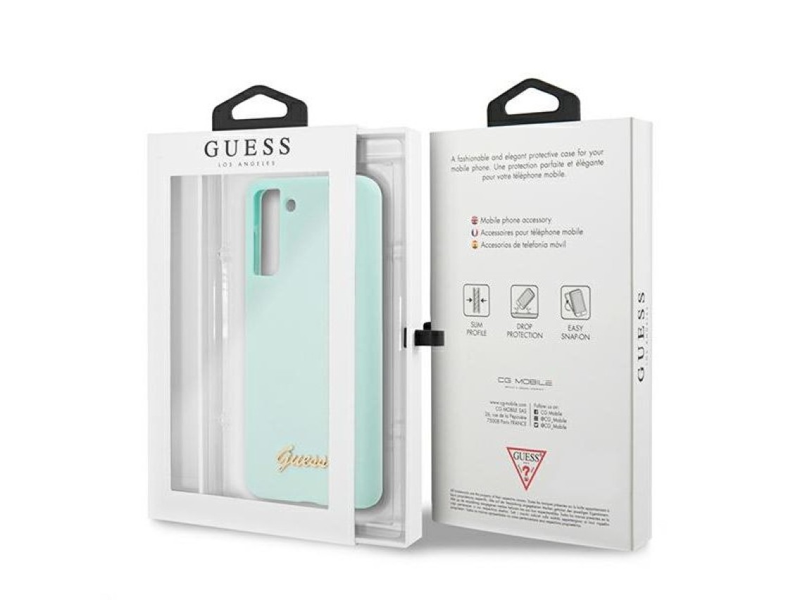 Guess GUHCS21MLSLMGLB S21+ G996 funda rígida azul/azul de silicona con logotipo metálico