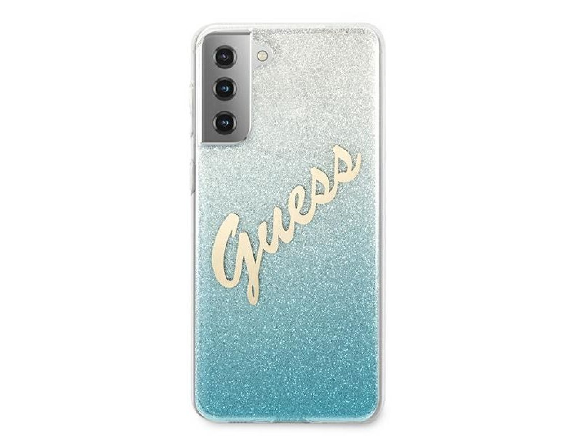 Guess GUHCS21MPCUGLSBL S21+ G996 azul/azul capa rígida Glitter Gradient Script