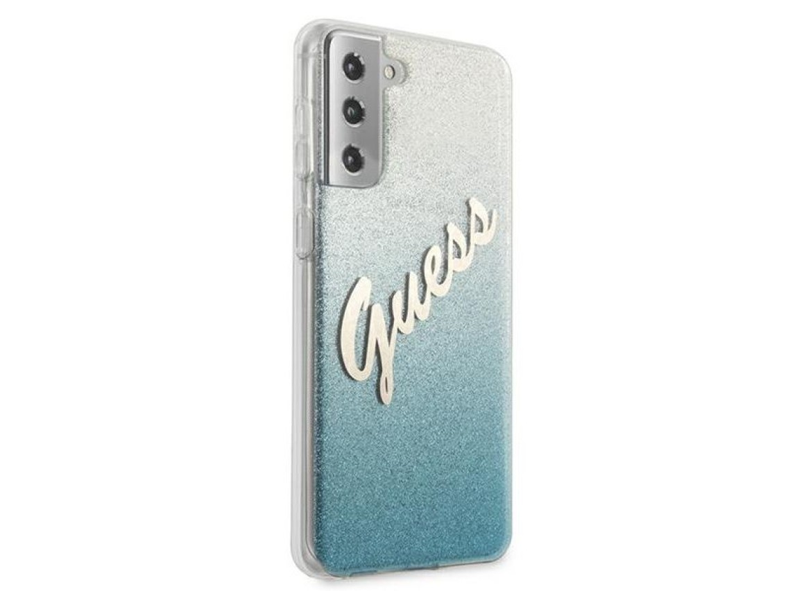 Guess GUHCS21MPCUGLSBL S21+ G996 azul/azul capa rígida Glitter Gradient Script