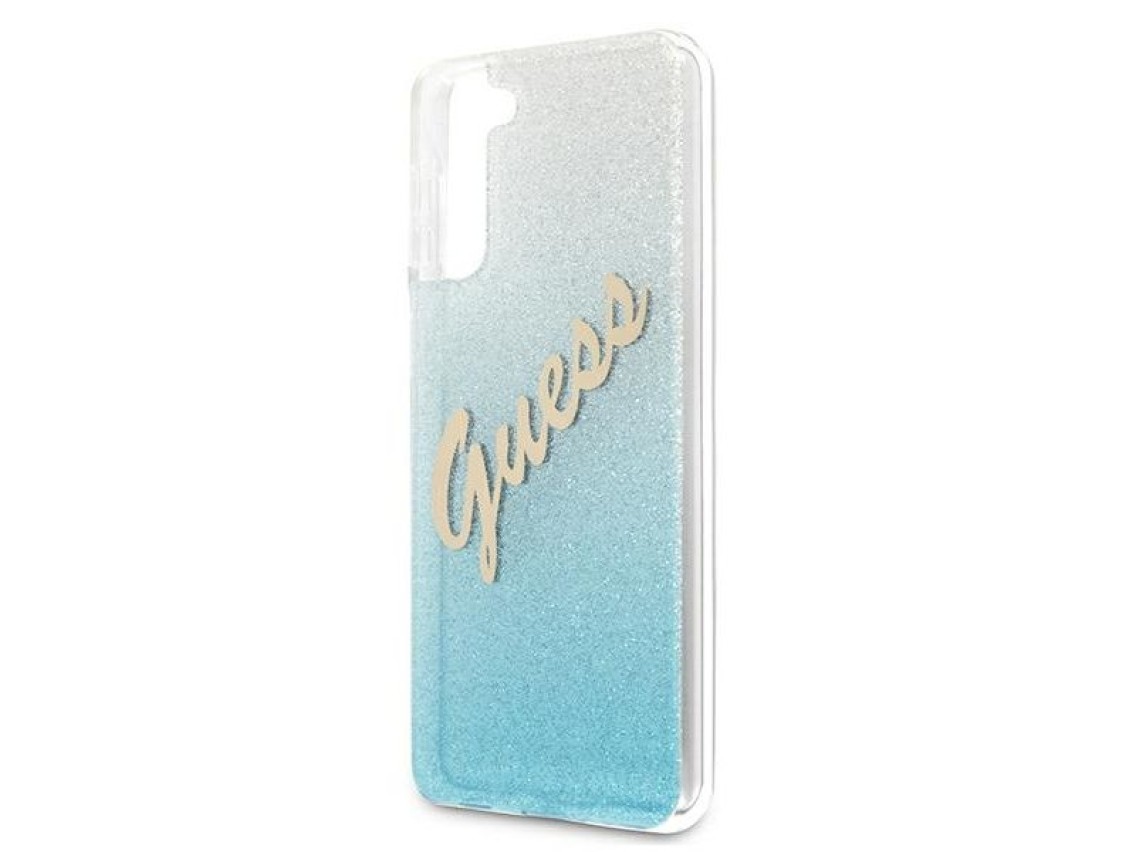 Guess GUHCS21MPCUGLSBL S21+ G996 azul/azul capa rígida Glitter Gradient Script