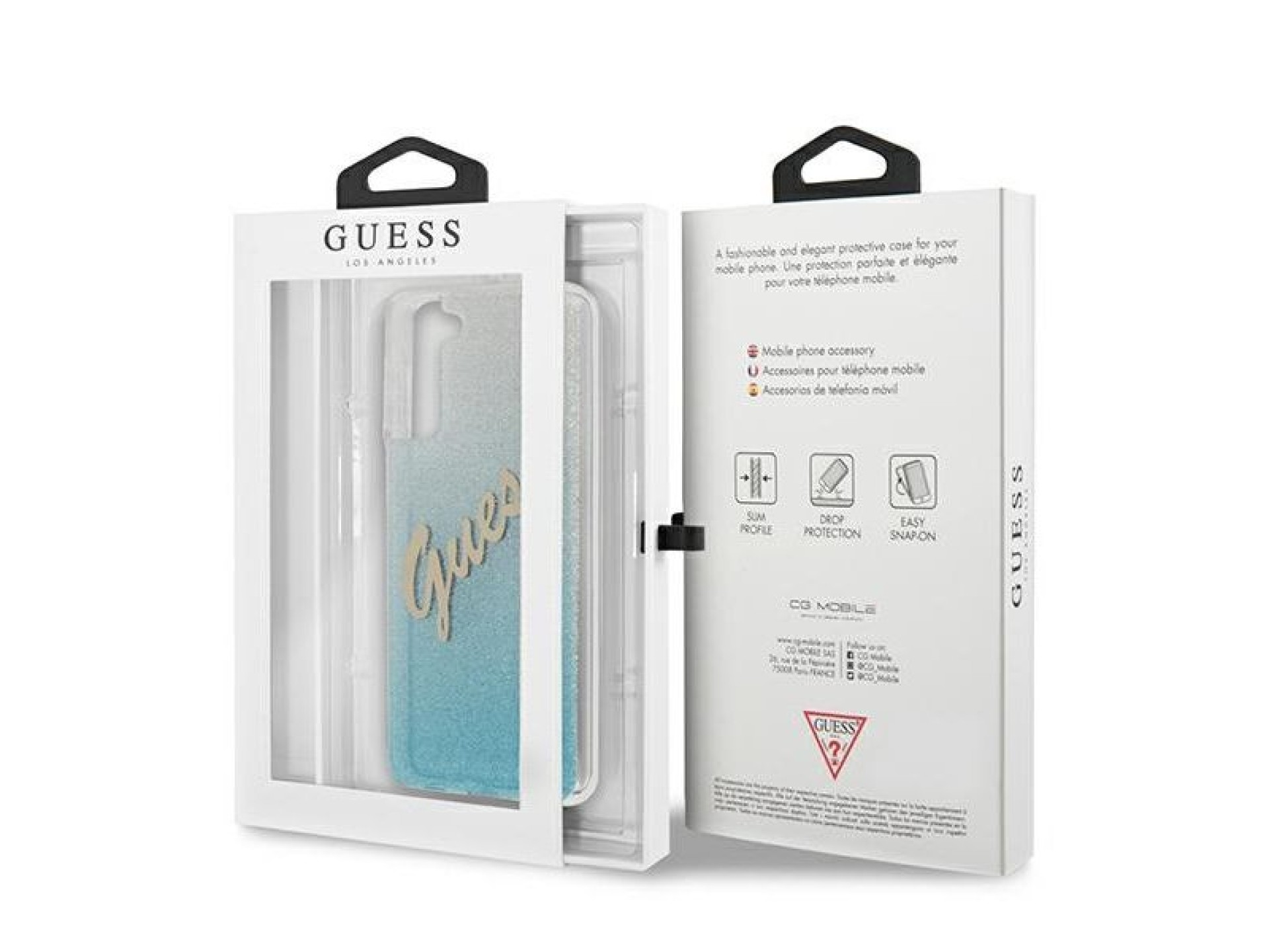 Guess GUHCS21MPCUGLSBL S21+ G996 azul/azul capa rígida Glitter Gradient Script