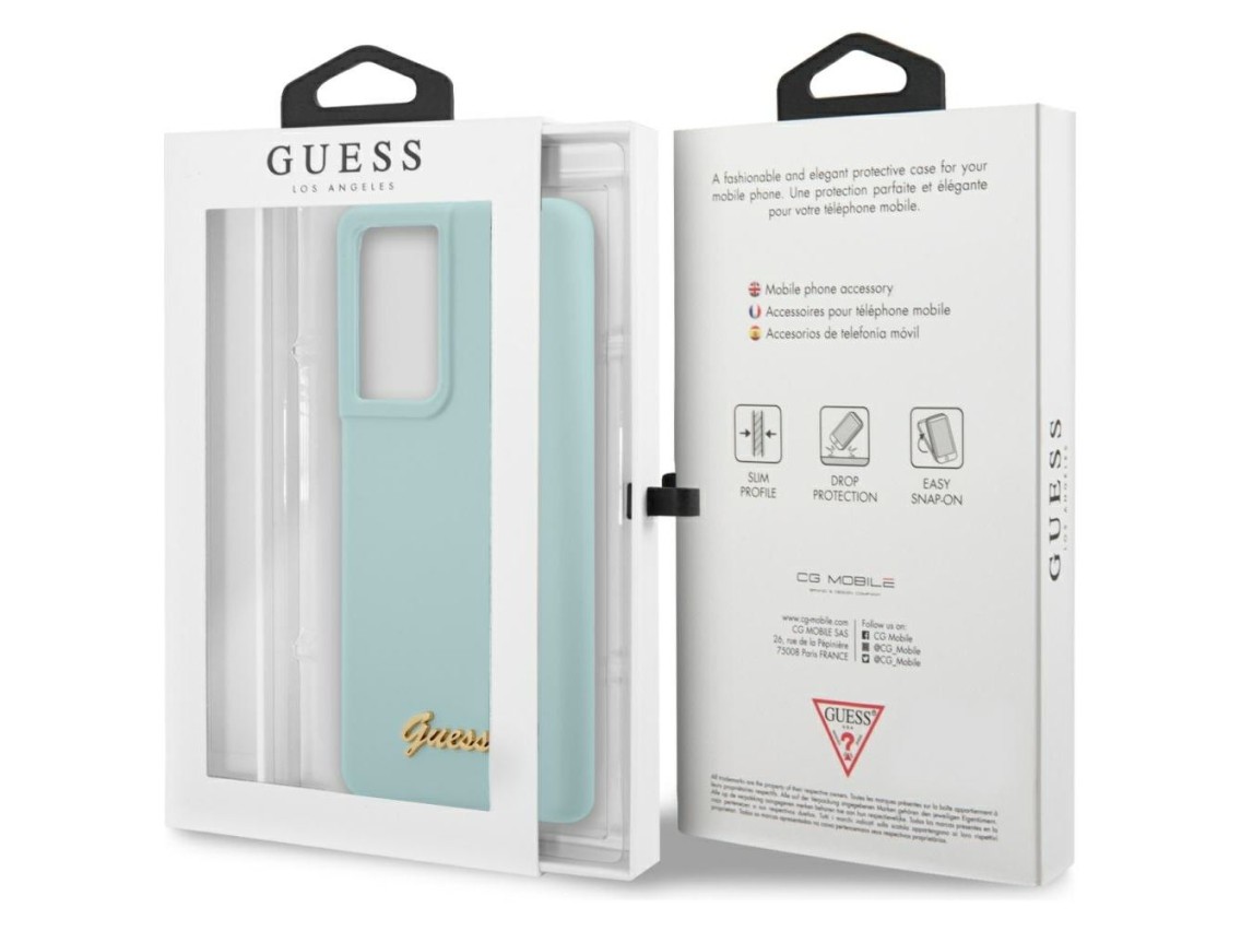 Guess GUHCS21LLSLMGLB S21 Ultra G998 blue/blue hardcase Silicone Script Metal Logo