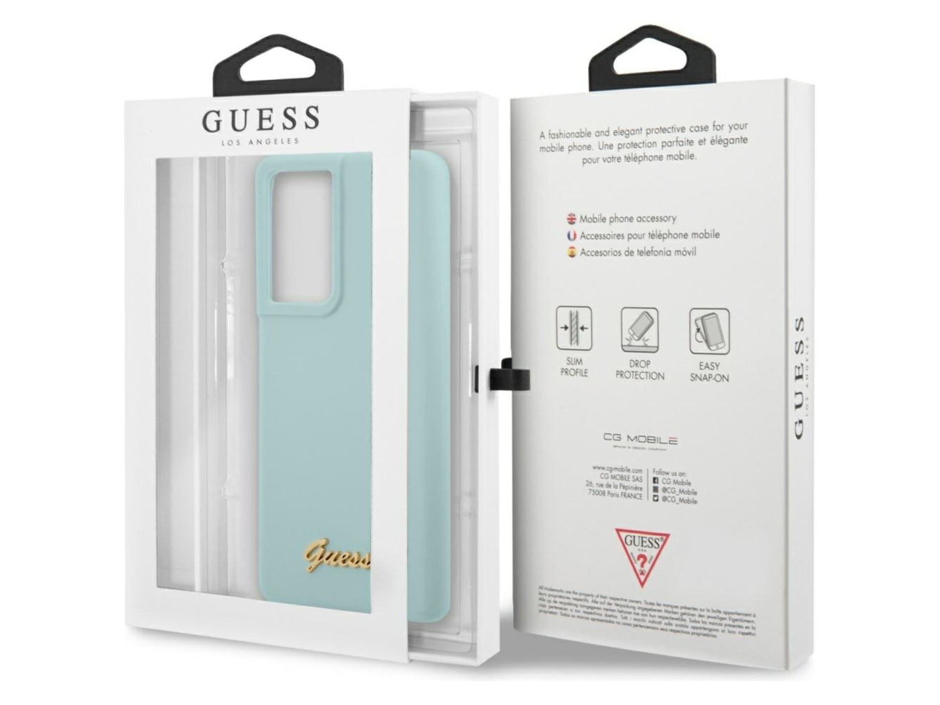 Guess GUHCS21LLSLMGLB S21 Ultra G998 blue/blue hardcase Silicone Script Metal Logo